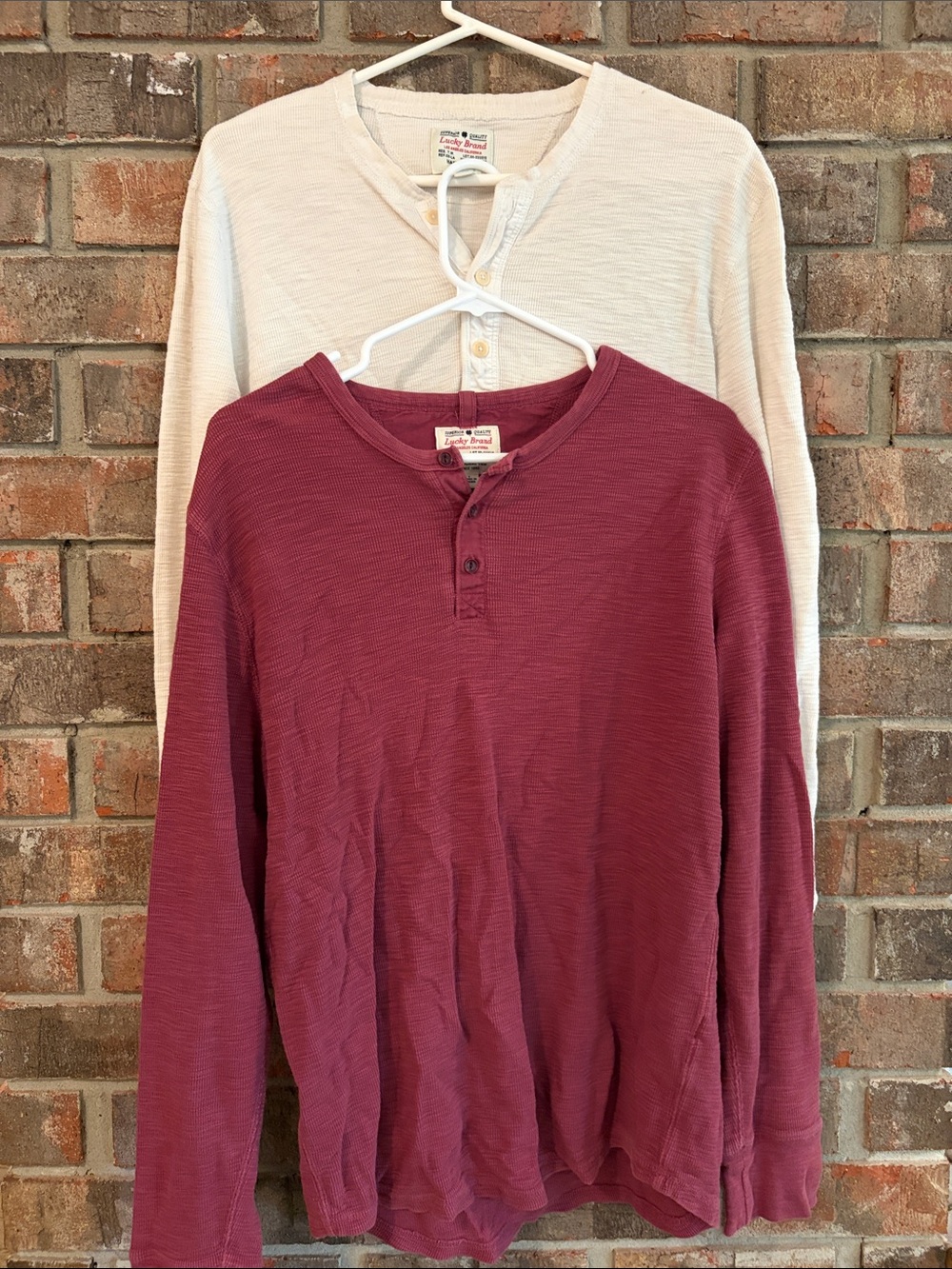 Lucky Brand Men's Long-Sleeve Henley Bundle in Burgundy and White